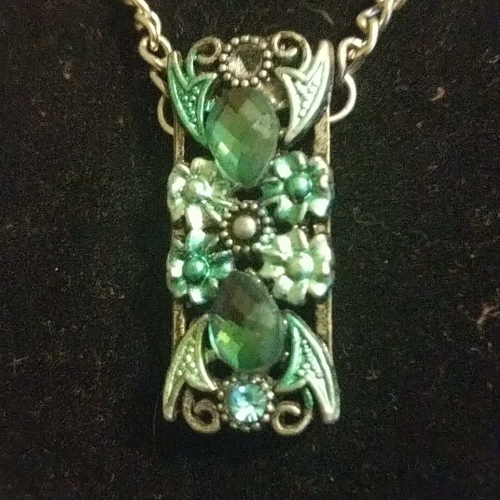 Green Enameled metal piece with Green Crystals